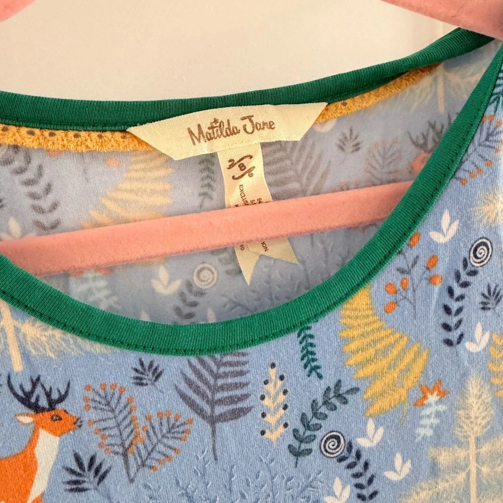 Matilda Jane Girls Neck of the‎ Woods Blue Deer Print Ruffle Dress Size 8